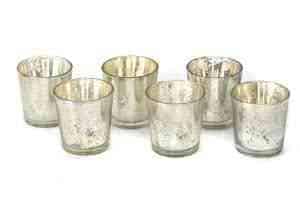 Silver Mercury Glass Votive Cup Set of 6 in Acetate Box (2.5″x2.25″)