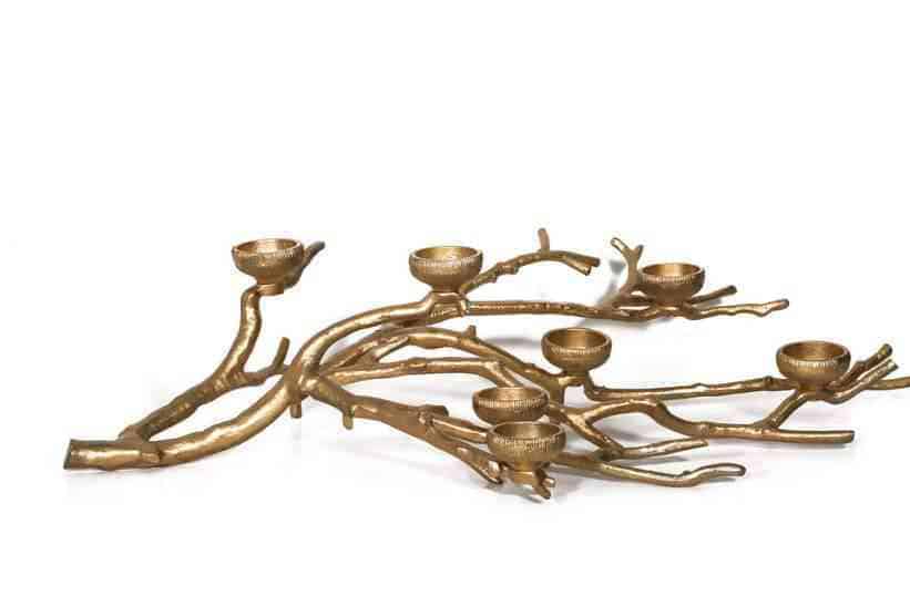 Elegant 7-Cup Gold Aluminum Votive Candle Holder - Versatile Decor Accessory Nickle Aluminum 7 Votive Cup Branch Stand (29″x17″x7″)
