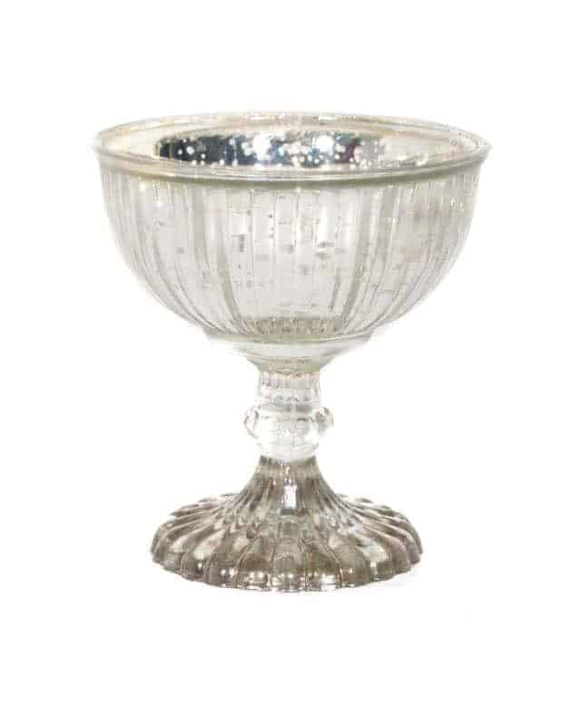Elevate Your Décor: 1 Elegant Silver Mercury Glass Pedestal Bowl 5" Gold Mercury Glass Bowl on Pedestal with Lines (4.5″x4.5″)