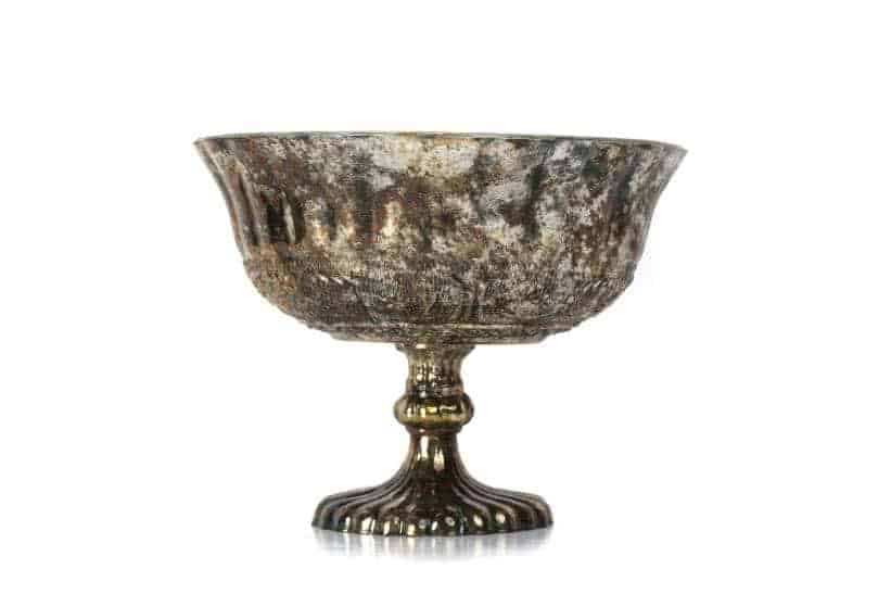 Burnt Gold Mercury Glass Bowl - Elegant 7" Pedestal Centerpiece Decor Gold Mercury Glass Bowl on Pedestal with Lines (7″x5″)