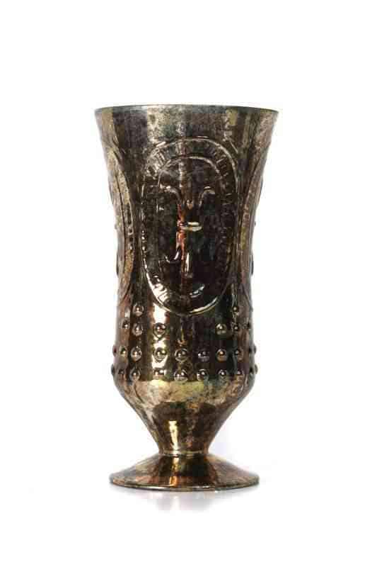 "8" Burnt Gold Mercury Glass Fleur Di Lis Loving Cup - Elegant Home Décor" Silver Mercury Fleur De Lis vase 6″H x 4″