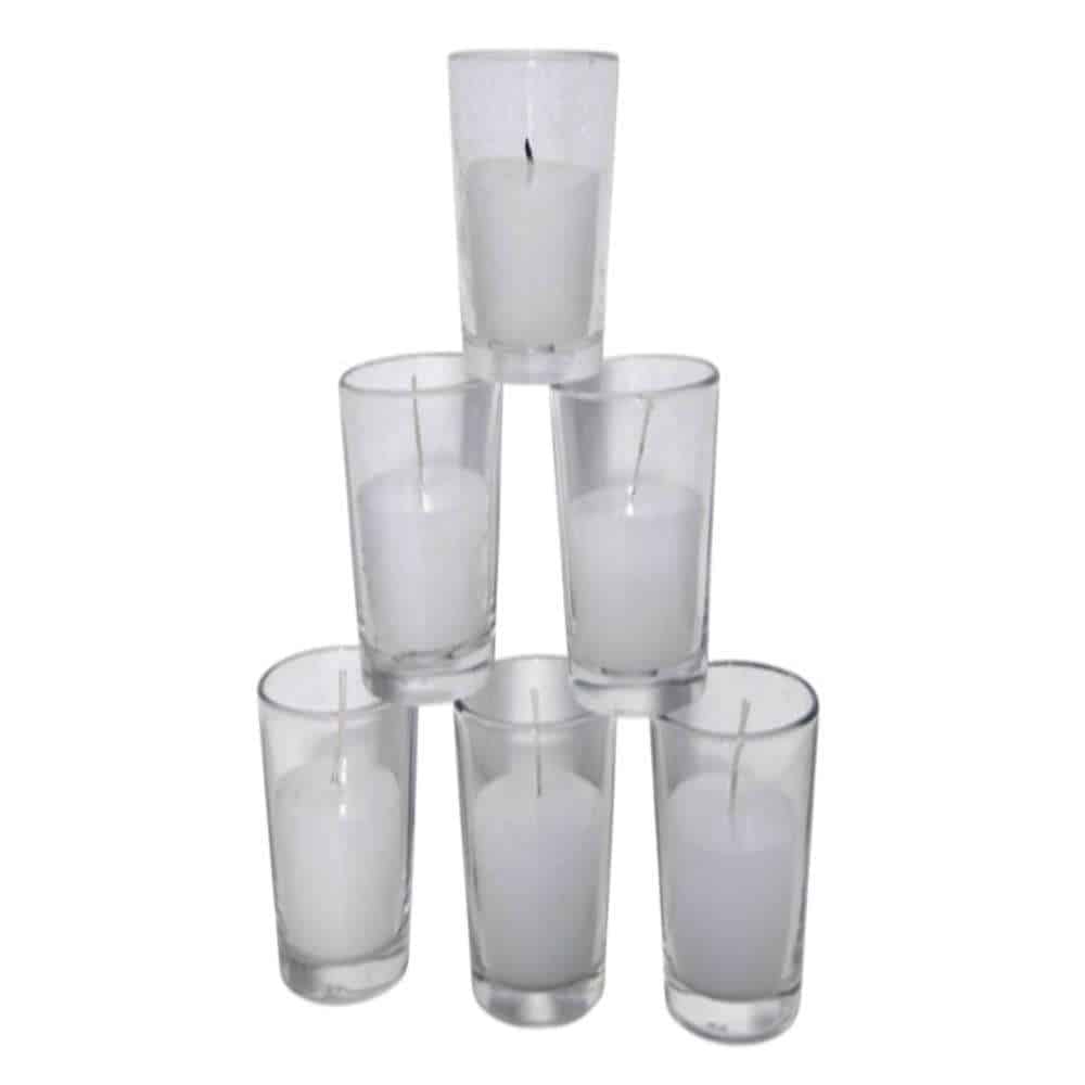 Pack of 24 Clear Glass Votive Candles - Elegant White Wax for Decor Clear Glass White Wax Filled Votive Pk of 24 (2.5″x2.25″)