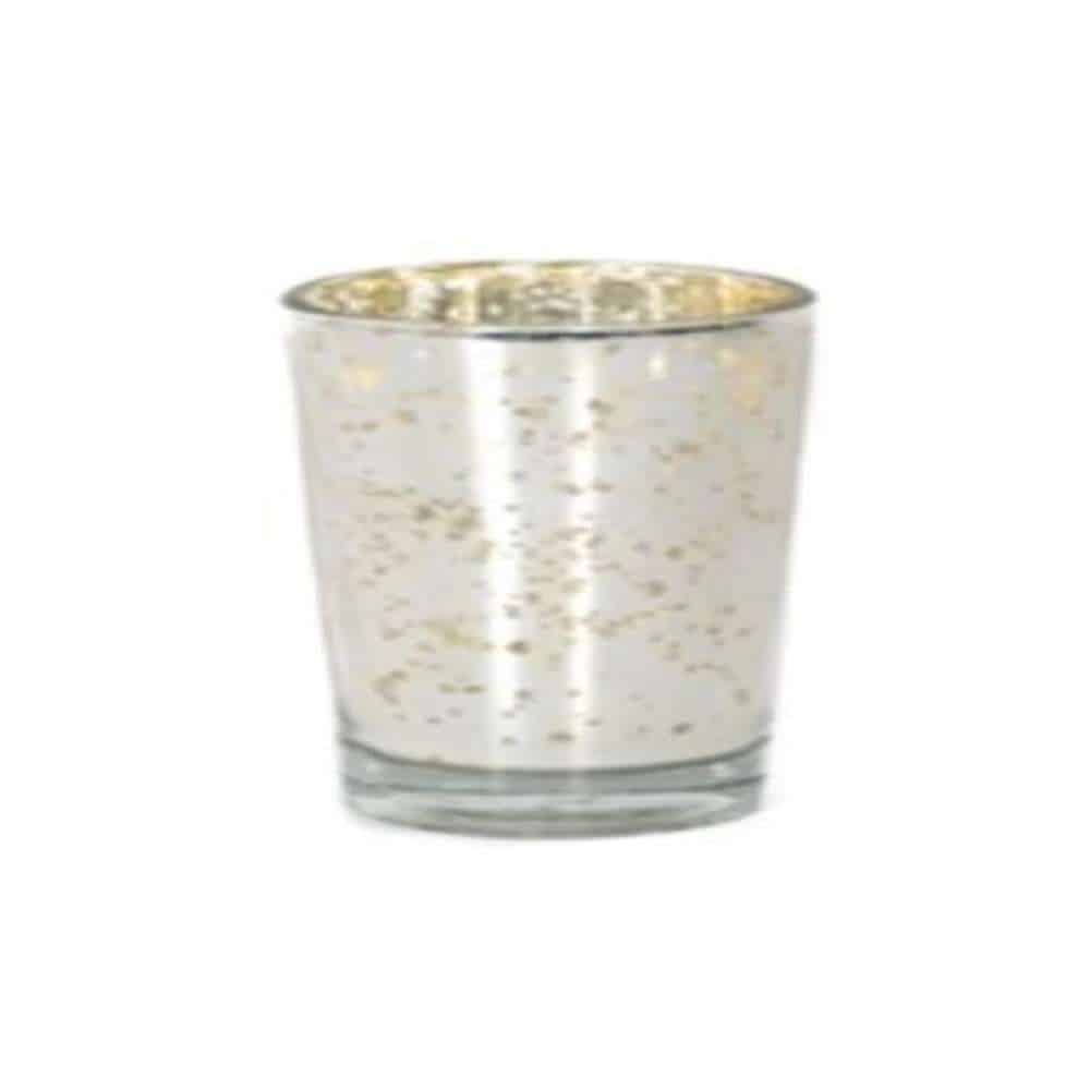 Silver Mercury Glass Votives - Set of 24 Wax Filled Decorative Candle Holders Clear Glass Wax Filled Votive Set of 24 (5″x2.5″)