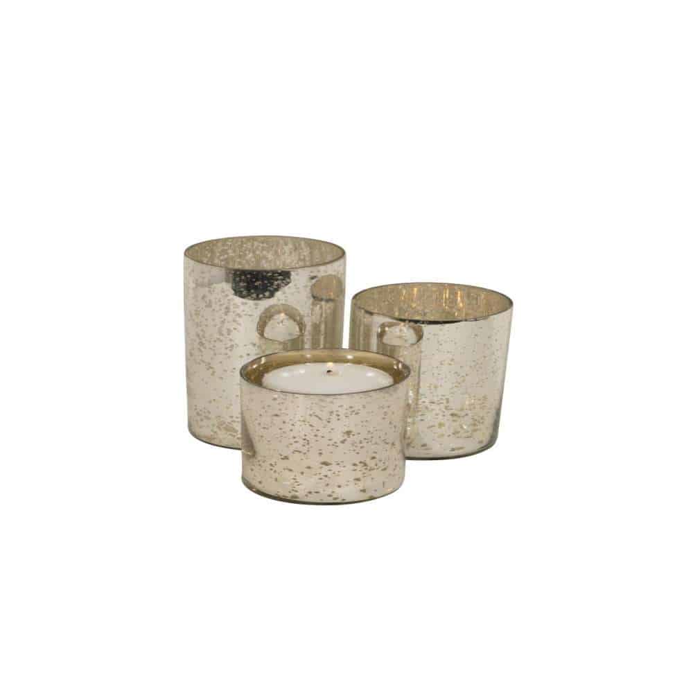 Set of 3 Silver Mercury Glass Candle Holders - Elegant Home Decor Clear Hammered Glass Cylindrical Floating Candle and Bouquet Holders Set of 3 (4″x5″ -7″ -9″)