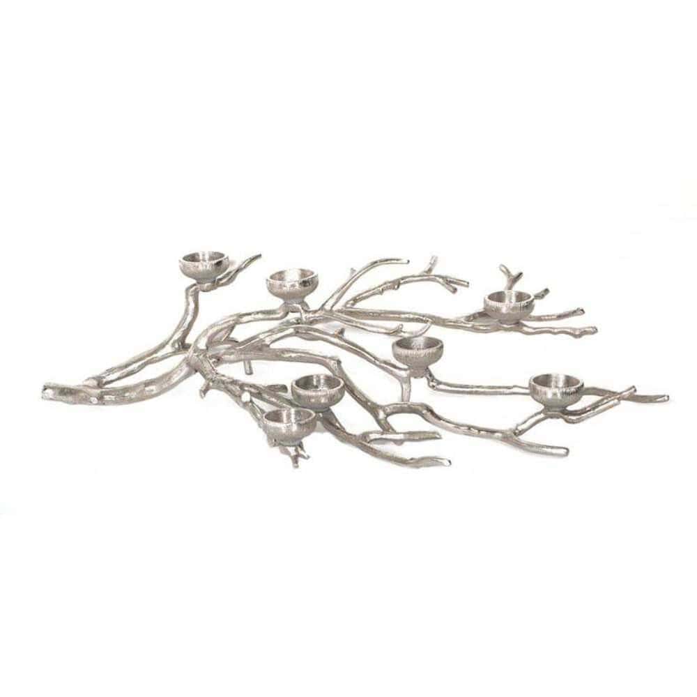 Elegant 7-Cup Nickel Aluminum Candle Holder - Durable Centerpiece Display Nickle Aluminum 7 Votive Cup Branch Stand (29″x17″x7″)