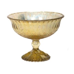 Gold Mercury Glass Bowl on Pedestal with Lines (7"x5")