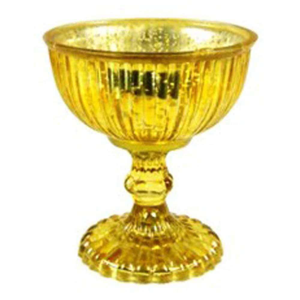 Elevate Your Decor: 5" Gold Mercury Glass Pedestal Bowl - Unique Gift Ideas Gold Mercury Glass Bowl on Pedestal with Lines (4.5″x4.5″)