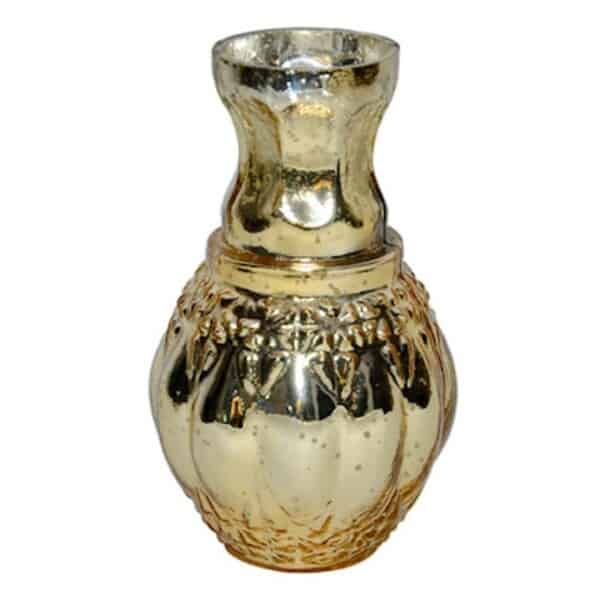 6-Inch Gold Decorative Vase - Elegant Mercury Glass Home Decor Centerpiece Gold Mercury Glass Vase (6″Hx3.5″W)