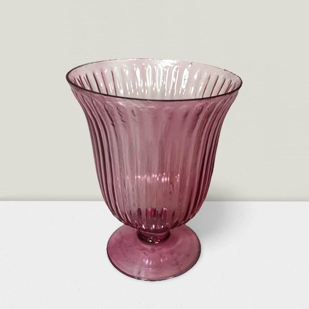 Blush ripple footed glass vase 6”HX5”