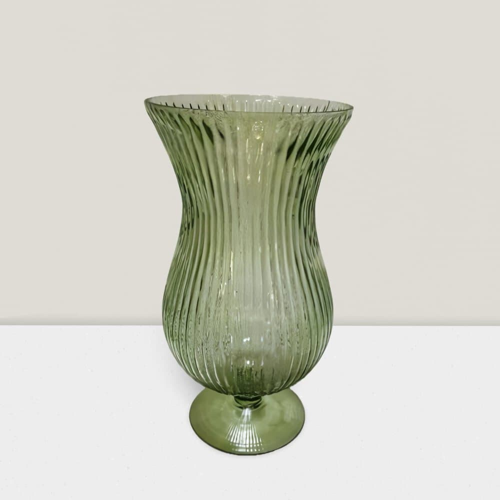 Elegant 12.5" Decorative Glass Vase - High-Quality Centerpiece for Flowers Blush ripple footed glass vase 12.5”HX6.5”