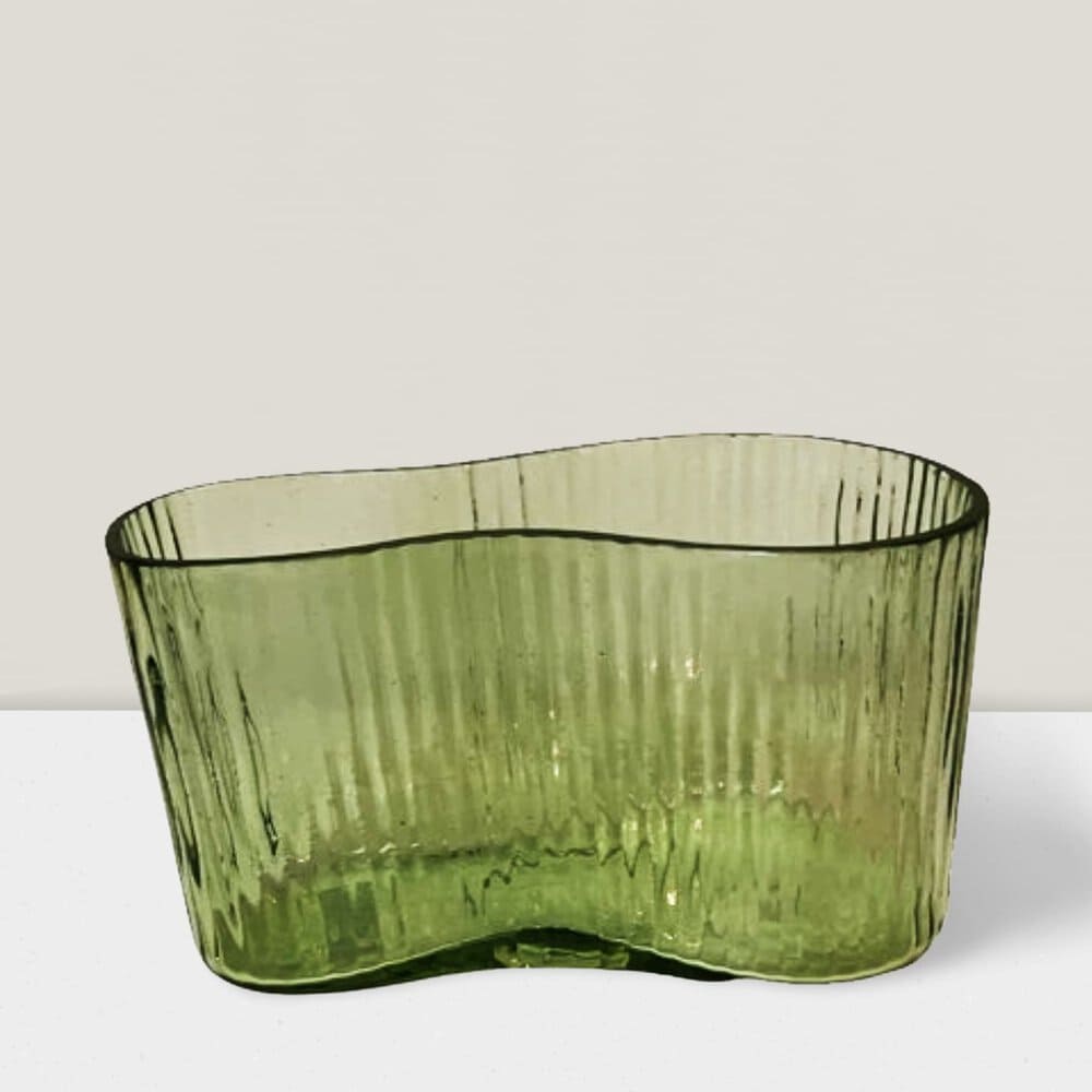 Blush ripple glass planter 7”LX4.25”HX4’W