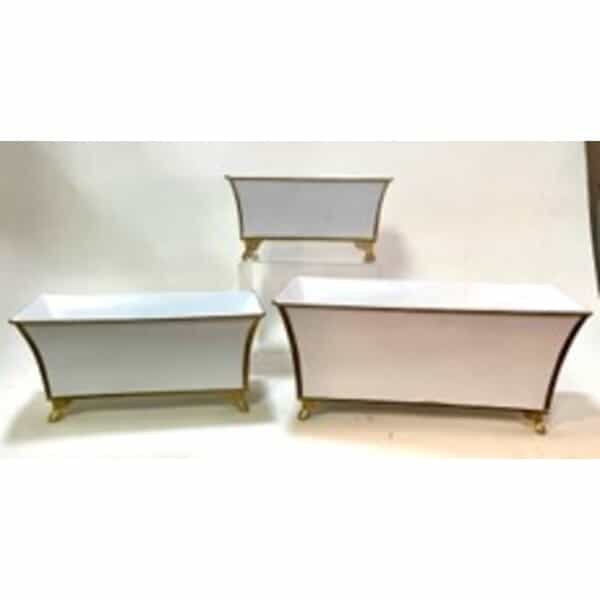Iron Victorian White Rect. Planter 11″x6.5″x5.5″, 14″x8″x6.5″, 17″x 10×7.5″ set /3
