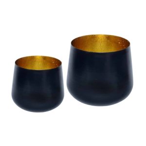 Black and Gold Iron Round Tapered Planters Set of 2 (7″Wx6″H, 9″Wx8″H)