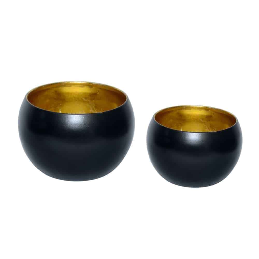 Black and Gold Iron Round Tapered Planters Set of 2 (7″Wx6″H, 9″Wx8″H)