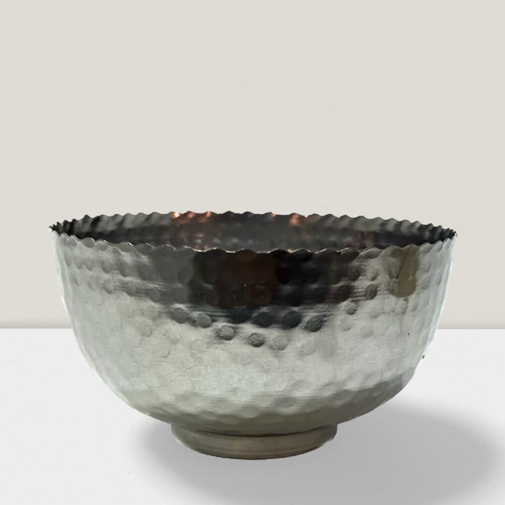 Elevate Your Table with 6 Hammered Metal Bowls - Modern Home Accents Iron Silver hammered bowl 14”DX5”H