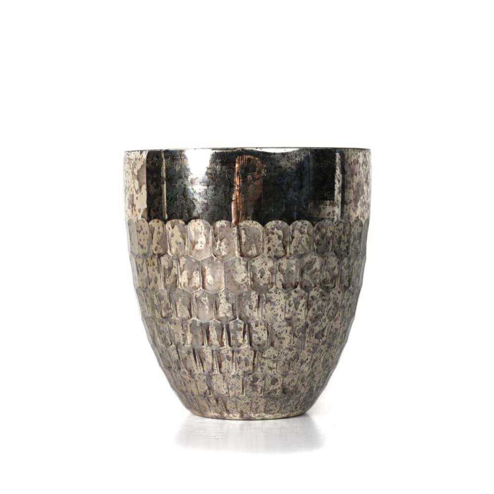 Silver Beehive Mercury Glass Orchid Vase (6″x5.5″x5.5″)