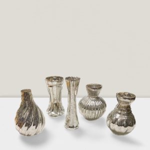 Silver Mercury small bud vases Set/5 sizes between 4.75″-5.5″
