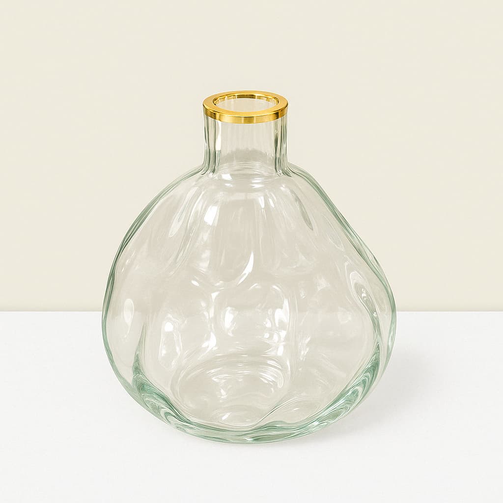 Elegant 6.5" Glass Vase with Gold Accent - Perfect Home Decor Centerpiece Imperial Glass Clear & GLD vase 6.5″Hx6″