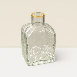 Imperial   Glass Clear & GLD vase  8.5″Hx4.5″