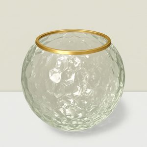 Rajasi  Glass Clear & GLD votive 4″Hx4″