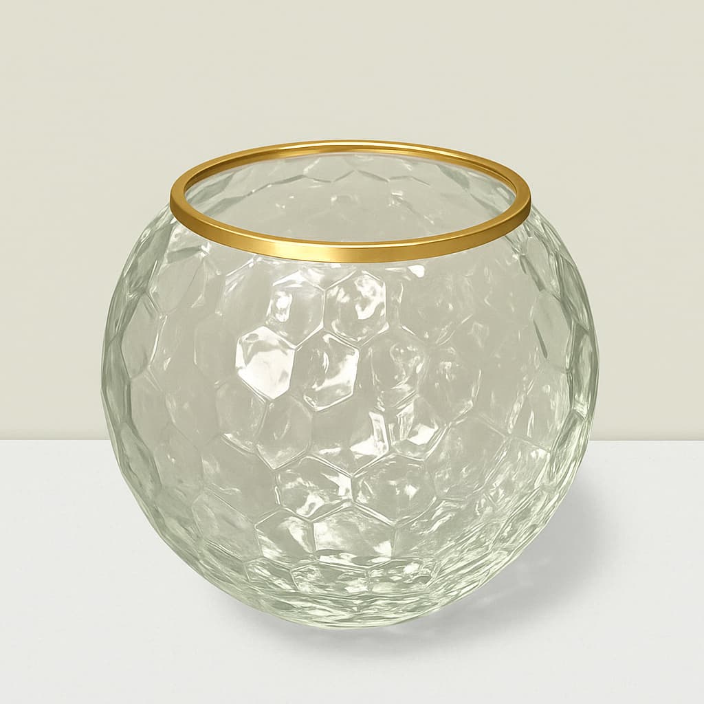 Rajasi  Glass Clear & GLD votive 4″Hx4″